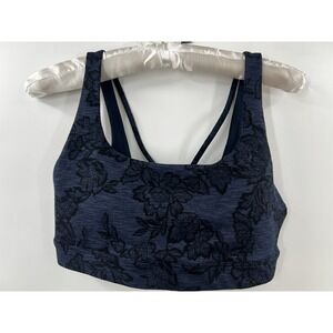Athleta Womens Small Navy Black Floral Lace Print Sports Bra Removable Pads